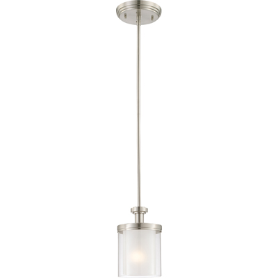 Nuvo Lighting 60/4648  Decker - 1 Light Mini Pendant with Clear & Frosted Glass in Brushed Nickel Finish